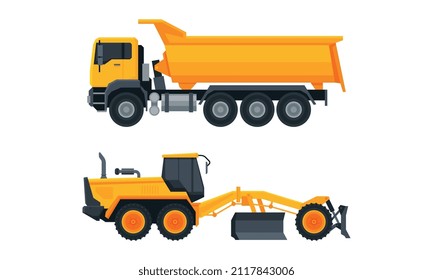 Heavy Equipment or Machinery for Construction Task and Earthwork Operation Vector Set