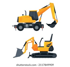 Heavy Equipment or Machinery for Construction Task and Earthwork Operation Vector Set
