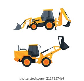 Heavy Equipment or Machinery for Construction Task and Earthwork Operation Vector Set