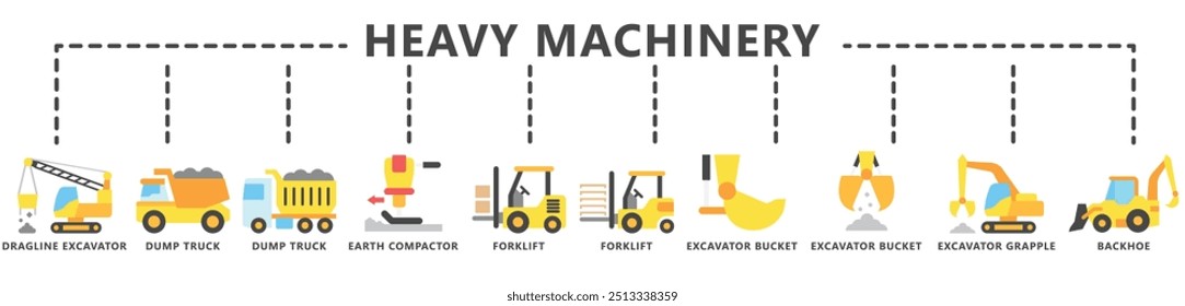 Equipamento pesado multi cor ícone conjunto, contém compactador, escavadora, escavadora, escavadeira, empilhadeira, caminhão de despejo e muito mais. vetor EPS 10. use para UI, UX, aplicativo e web construções desenvolvimento.