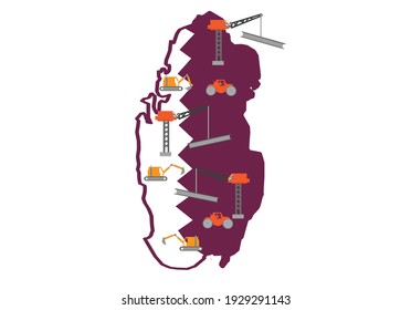 Heavy equipment on a Qatar map with jail, Isolated on Map. Editable clip art
