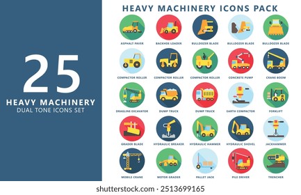 Equipamento pesado arredondado multi cor ícone conjunto, contém compactador, escavadora, escavadora, escavadora, grua, carregador, marreta e muito mais. vetor EPS 10. use para UI, UX, app e web construções desenvolvimento.