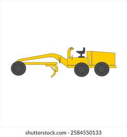 heavy equipment used to level the ground or road using a long blade , this heavy equipment uses three wheels
