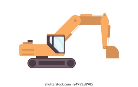 Heavy excavator, professional heavy equipment, yellow loader machine, machinery for mine industry, industrial transport, coal mine production, mining transport isolated flat vector illustration.