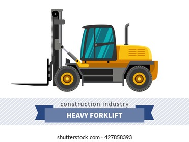 Heavy forklift industrial crane. Side view crane isolated vector illustration