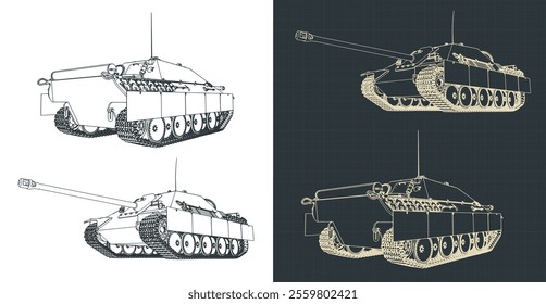 Heavy German self-propelled artillery unit of the Second World War Jagdpanther blueprints