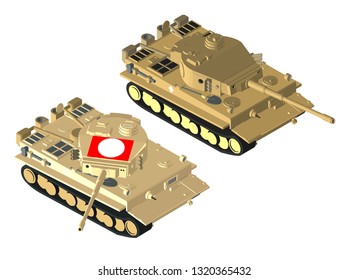 Heavy German tank of the second world war. Tiger 1. In different foreshortenings.