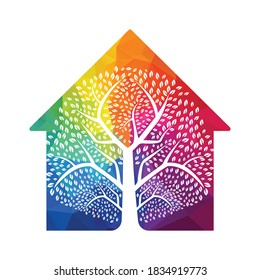 Heavy Green Tree  House Vector Template Design. Tree Home Vector Design.