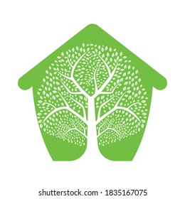 Heavy Green Tree  House Vector Template Design. Tree Home Vector Design.