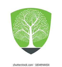 Heavy Green Tree Vector Template Design. Shield Tree Vector Design.