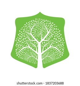 Heavy Green Tree Vector Template Design. Shield Tree Vector Design.