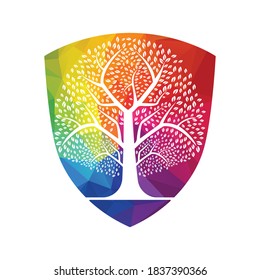 Heavy Green Tree Vector Template Design. Shield Tree Vector Design.