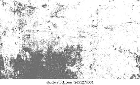Heavy grunge texture background with black distressed stains and rough noise. Abstract vintage overlay design on white surface. Dirty cracked retro art.
