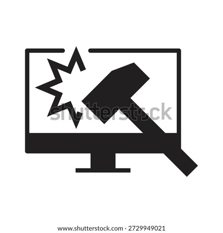 Heavy hammer hitting computer screen destruction icon design