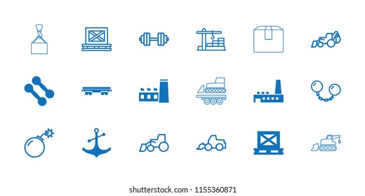 Heavy icon. collection of 18 heavy filled and outline icons such as cargo on palette, cargo wagon, anchor, factory, excavator. editable heavy icons for web and mobile.