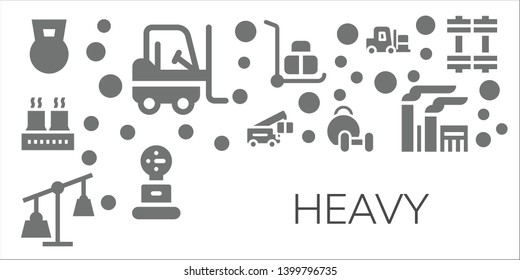 heavy icon set. 11 filled heavy icons.  Simple modern icons about  - Dumbbell, Forklift, Factory, Crane, Weights, Weightlifting, Wheelbarrow, Weight
