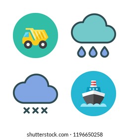 heavy icon set. vector set about dump truck, rain and ship icons set.