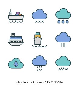 heavy icon set. vector set about cargo ship, rain and ship icons set.