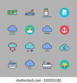 heavy icon set. vector set about cylinder, anchor, dump truck and trailer icons set.