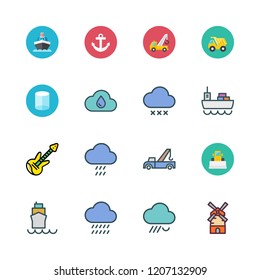 heavy icon set. vector set about electric guitar, cargo ship, anchor and ship icons set.