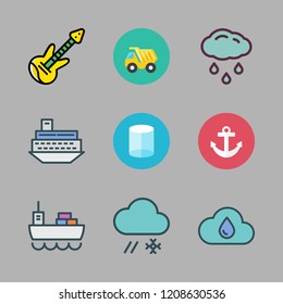 heavy icon set. vector set about rain, ship, electric guitar and anchor icons set.