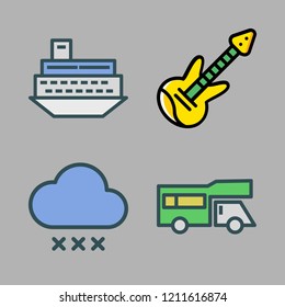 heavy icon set. vector set about electric guitar, trailer, ship and rain icons set.