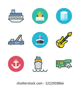 heavy icon set. vector set about cylinder, anchor, trailer and electric guitar icons set.