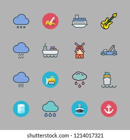 heavy icon set. vector set about cylinder, anchor, crane and ship icons set.