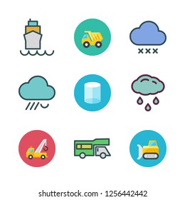 heavy icon set. vector set about crane, ship, rain and cylinder icons set.