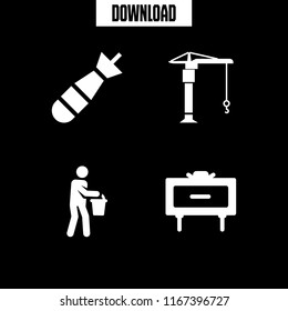 heavy icon. This set with torpedo, mine, water carrier and construction crane machine vector icons for mobile and web