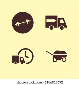 heavy icon. heavy vector icons set fast delivery truck, wheelbarrow and dumbbell