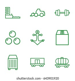 Heavy icons set. set of 9 heavy outline icons such as excavator, cargo container, cargo wagon, harbor, anchor, canon ball