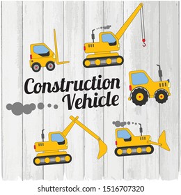 heavy indsutry Vehicle Transportation  for Kids. Vector construction equipment, Pattern with doodle Toy Cars and Traffic signs yellow transport vector illustration