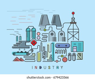 Heavy industry complex, abstract design. Vector illustration
