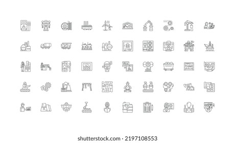 Ilustración de concepto de la industria pesada, iconos lineales, conjunto de señales de línea, colección de vectores