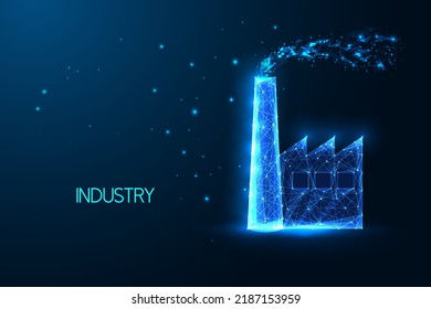 Heavy Industry concept with industrial plant, manufacture building, factory on dark blue 