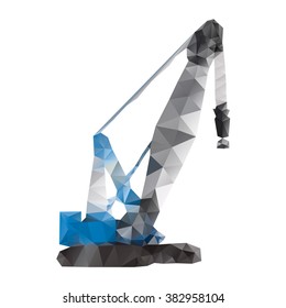 Heavy industry construction crane in polygonal style. Vector illustration isolated on white background. Building crane icon. Lifting crane silhouette. 