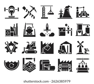 ícones da indústria pesada definir ilustração vetorial