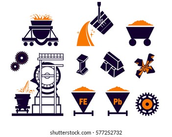 Heavy industry or metallurgy Industrial Vector Isolated Flat Icons Set, vector illustration