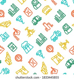 Heavy Industry Thin Line Concept Seamless Pattern Background on a White Include of Factory, Truck, Excavator and Pipe. Vector illustration of Icons