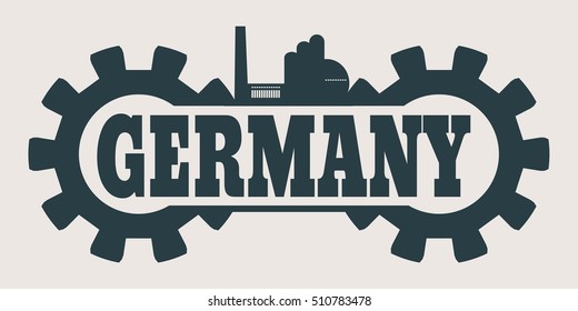 Heavy industry. Vector illustration. Germany word build in gear