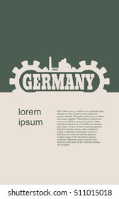 Heavy industry. Vector illustration. Germany word build in gear. Field for text
