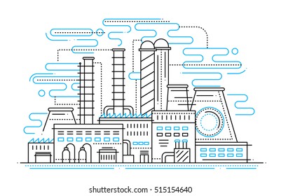 Heavy Industry - vector modern simple line flat design city composition with a factory