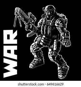 Heavy infantry in armor suit. Vector illustration. Cool art for cover, web icons and print.