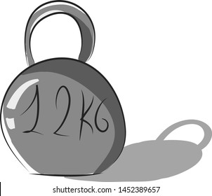 A heavy iron cargo with 12kg of weight, vector, color drawing or illustration.