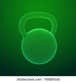 Heavy kettle bell. Wireframe mesh vector. Modern sport fitness concept