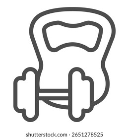 Heavy kettlebell and dumbbell line icon, body building concept. Vector graphics. Sport and training rig, equipment sign on white background, outline style icon for mobile or web design