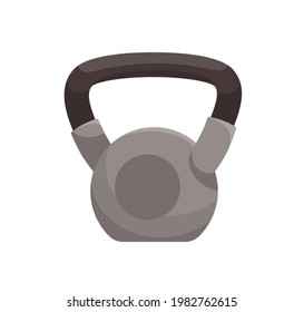 Heavy kettlebell with handle. Kettle bell for exercises with free weights. Athletic equipment for training at home, gym, and sports club. Colored flat vector illustration isolated on white background