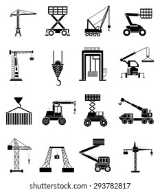 Heavy lifting machines icons set