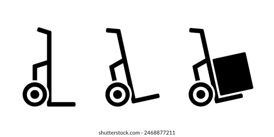 Heavy lifting, unloading cargo, easy transport service and storage. Hand trolley or hand truck. Cartoon industrial tool for manual moving boxes. Baggage transportation. magazine, platform trolley